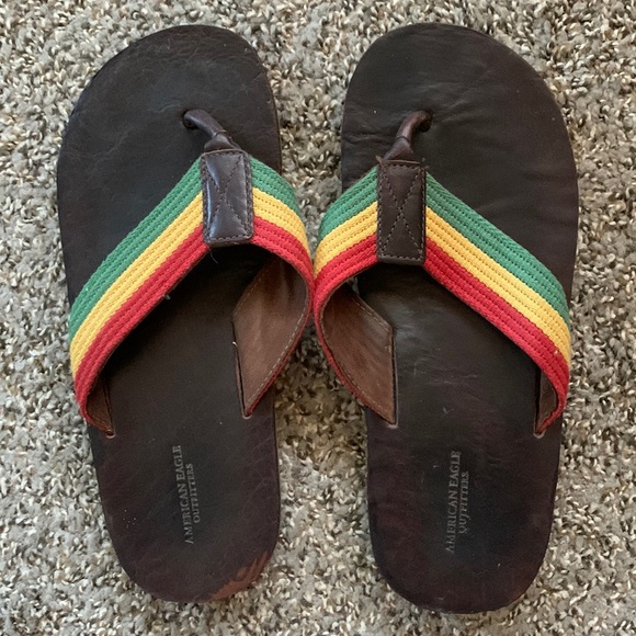 🦅 Men’s Leather & Canvas American Eagle Outfitters Sandals Flip Flops - Picture 2 of 5